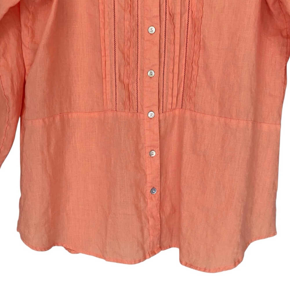 J JILL Shirt Linen Pin Tuck Button Down Tunic Long Sleeve Coral Peach Women L - Picture 3 of 12